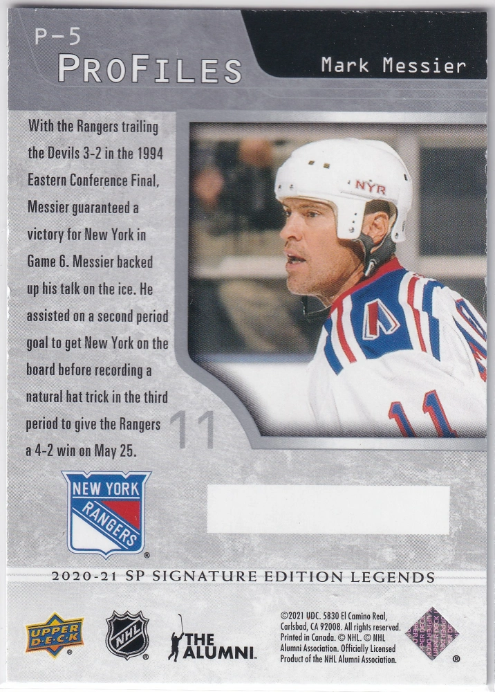 2020-21 UD SP Signature Edition Legends - Mark Messier - Profiles #P-5