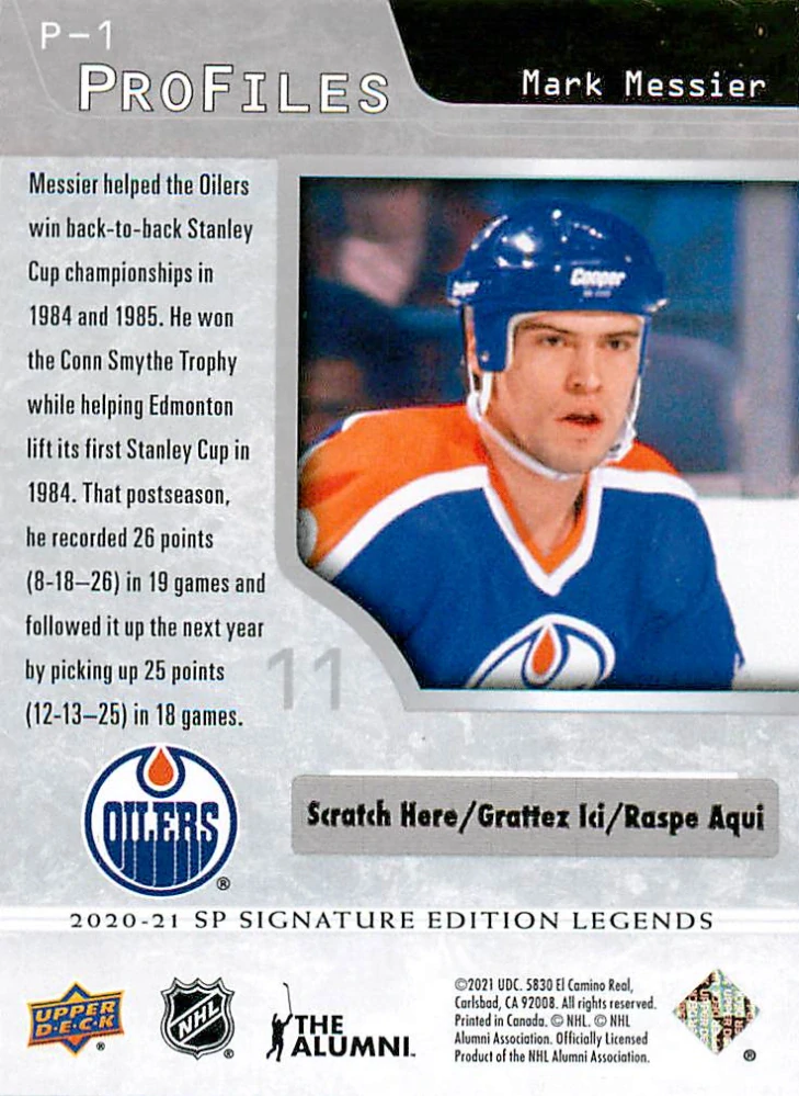 2020-21 UD SP Signature Edition Legends - Mark Messier - Profiles #P-1
