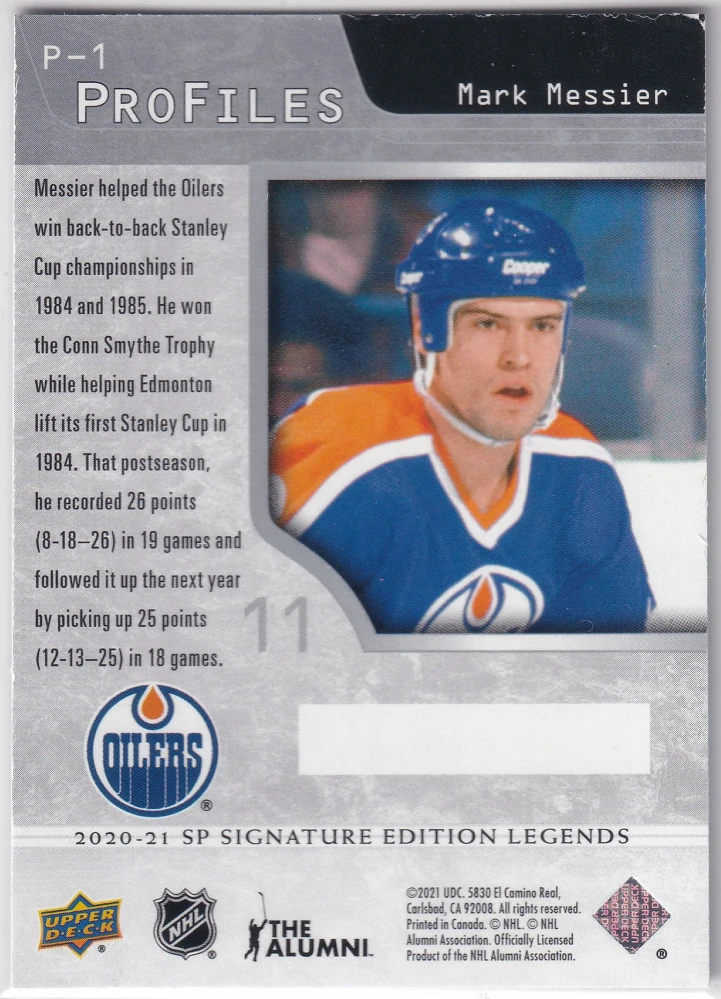 2020-21 UD SP Signature Edition Legends - Mark Messier - Profiles #P-1