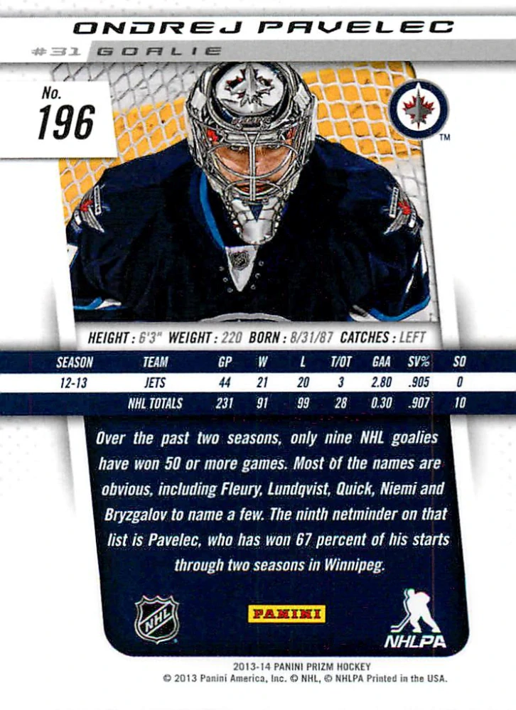 2013-14 Panini Prizm - Ondřej Pavelec #196