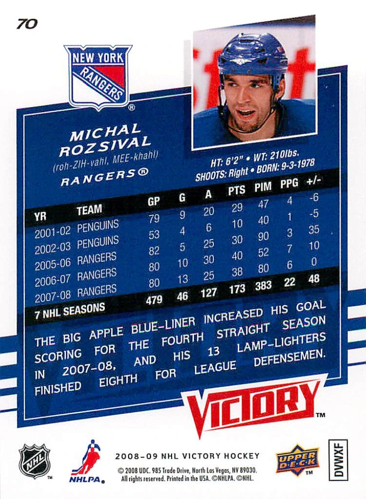 2008-09 UD Victory - Michal Rozsíval #70