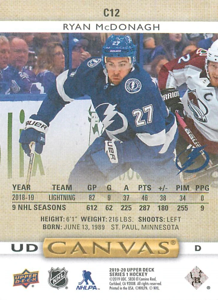 2019-20 UD Series 1 - Ryan McDonagh - Canvas #C12