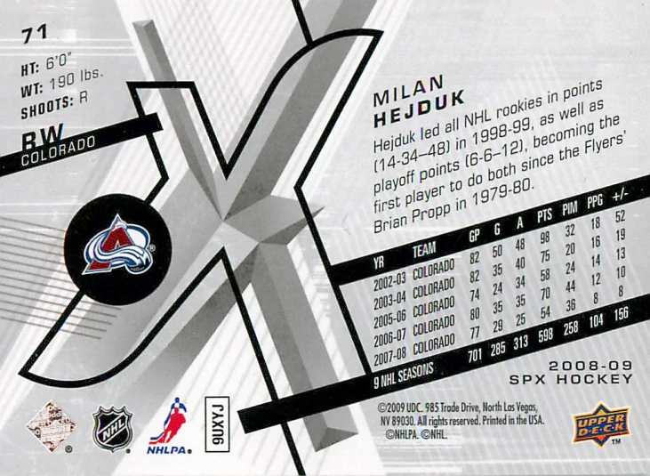 2008-09 UD SPx - Milan Hejduk #71