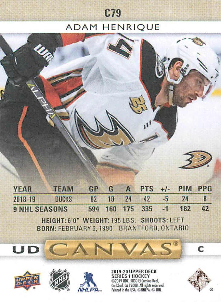 2019-20 UD Series 1 - Adam Henrique - Canvas #C79