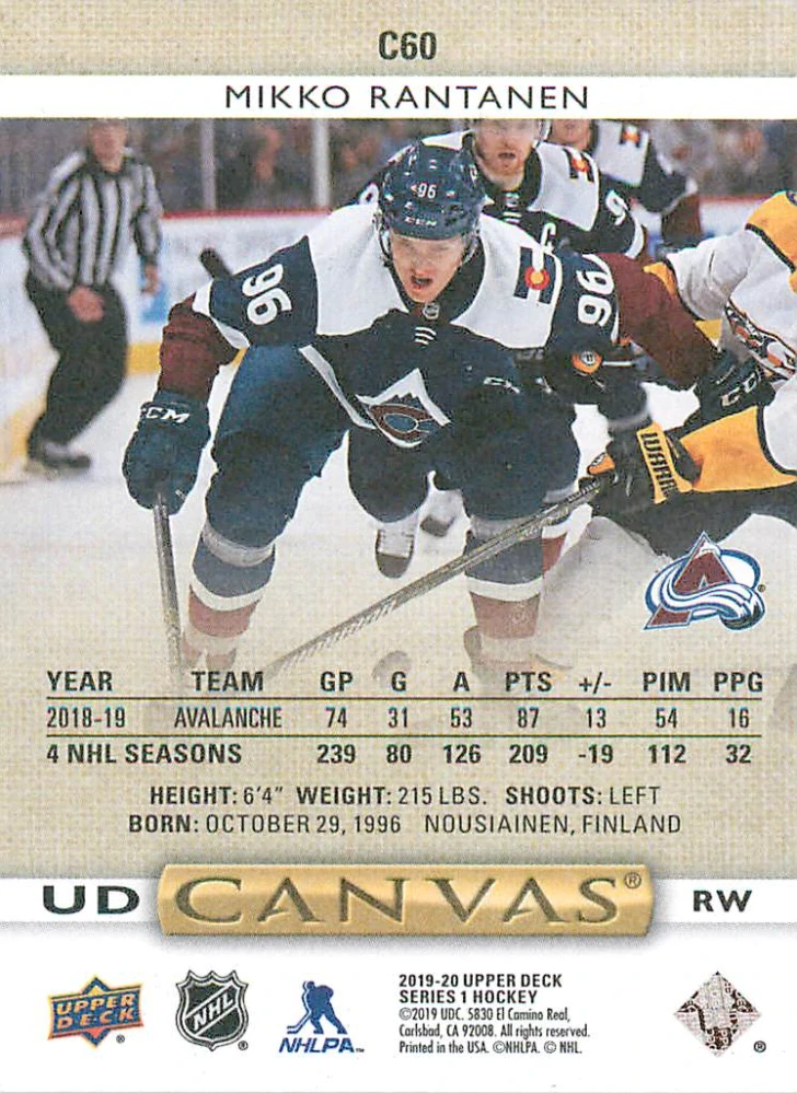 2019-20 UD Series 1 - Mikko Rantanen - Canvas #C60