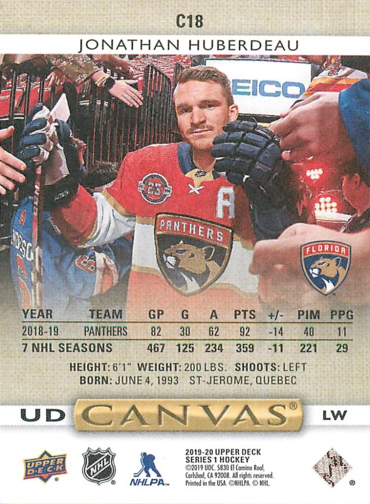 2019-20 UD Series 1 - Jonathan Huberdeau - Canvas #C18