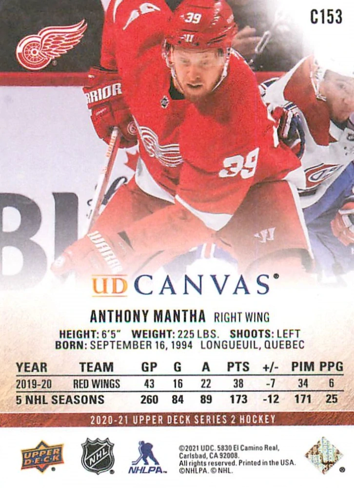 2020-21 UD Series 2 - Anthony Mantha - Canvas #C153