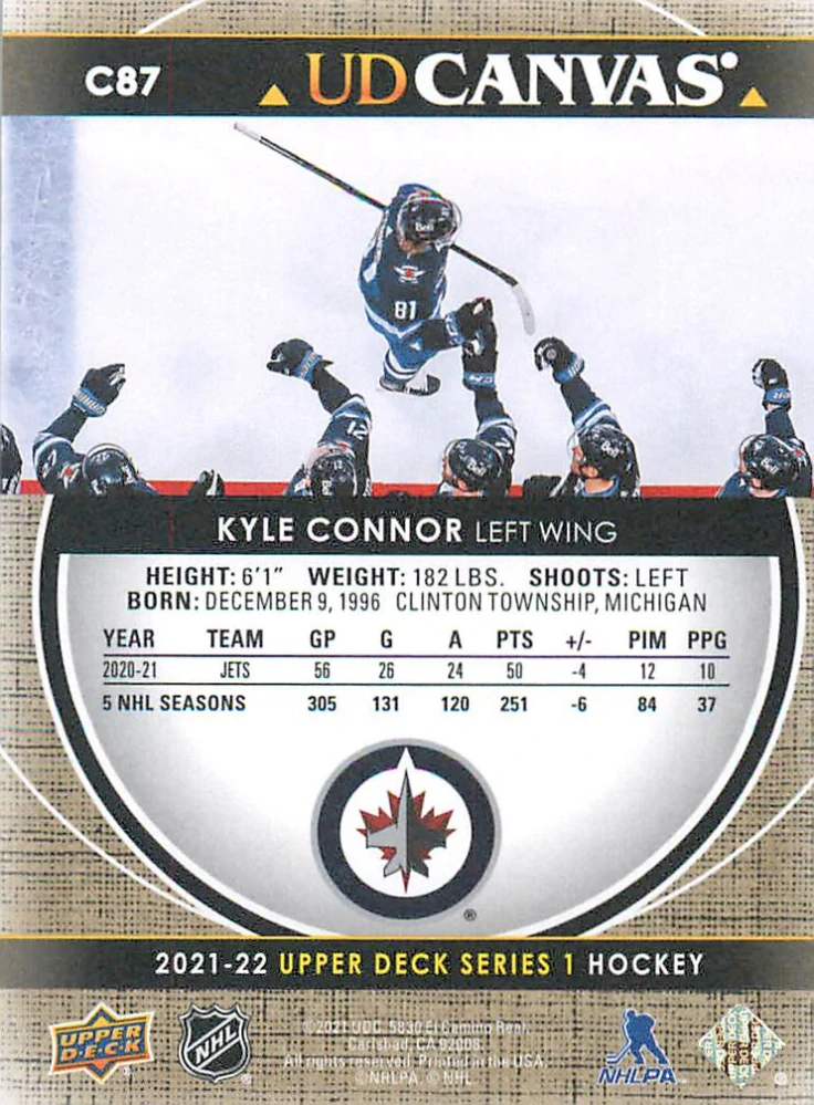 2021-22 UD Series 1 - Kyle Connor - Canvas #C87