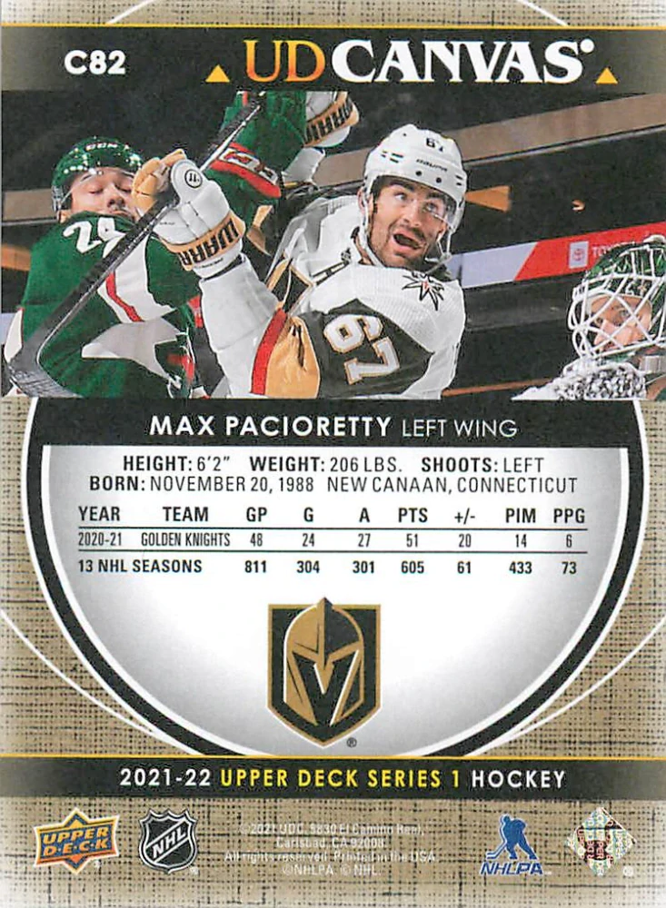 2021-22 UD Series 1 - Max Pacioretty - Canvas #C82