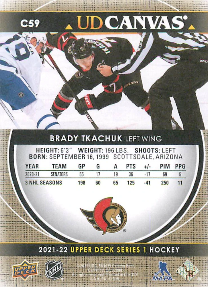 2021-22 UD Series 1 - Brady Tkachuk - Canvas #C59