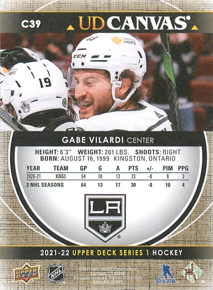 2021-22 UD Series 1 - Gabe Vilardi - Canvas #C39