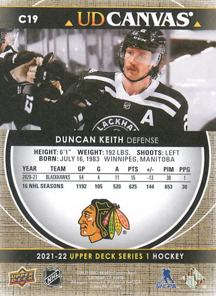 2021-22 UD Series 1 - Duncan Keith - Canvas #C19