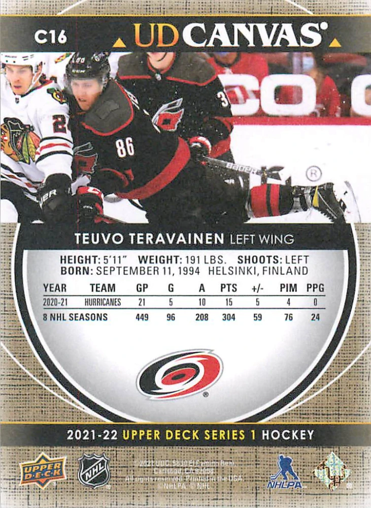 2021-22 UD Series 1 - Teuvo Teravainen - Canvas #C16