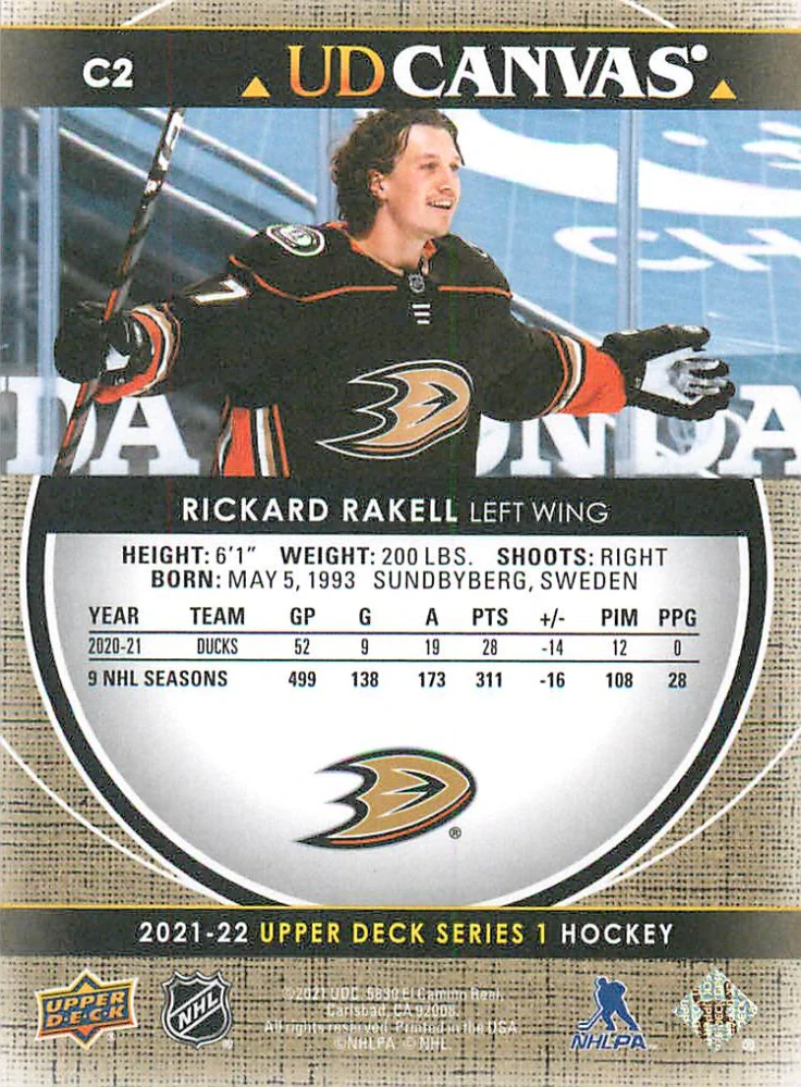 2021-22 UD Series 1 - Rickard Rakell - Canvas #C2