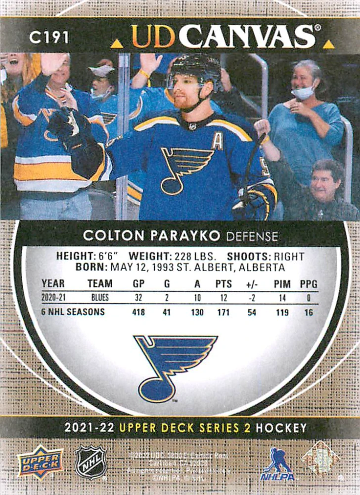2021-22 UD Series 2 - Colton Parayko - Canvas #C191