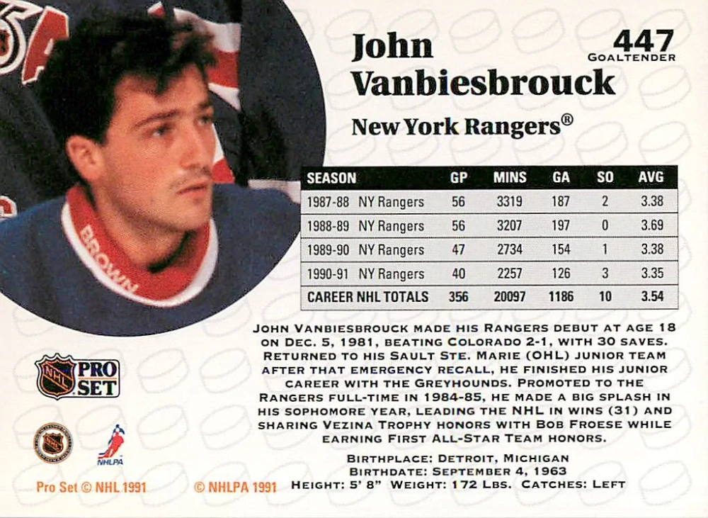 1991-92 Pro Set - John Vanbiesbrouck #447