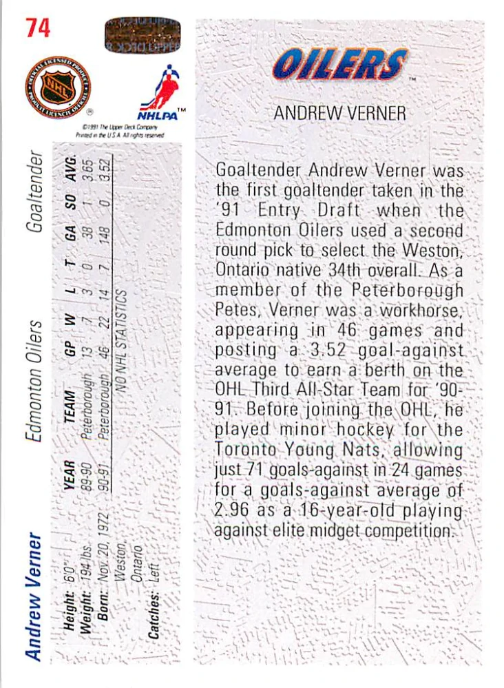 1991-92 UD Series - Andrew Verner #74