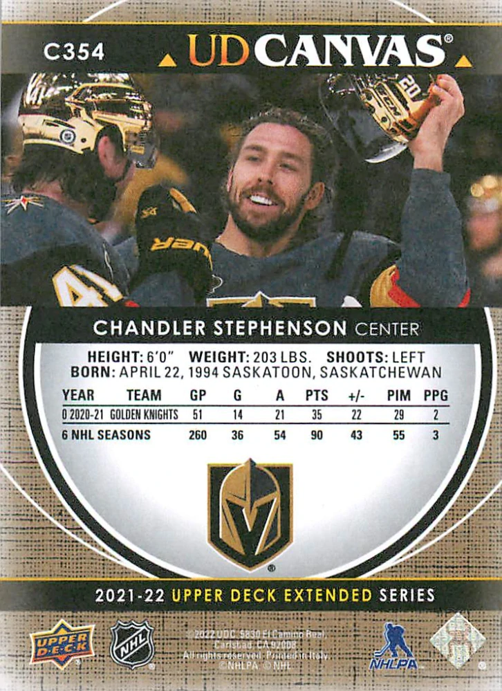 2021-22 UD Extended Series - Chandler Stephenson - Canvas #C354