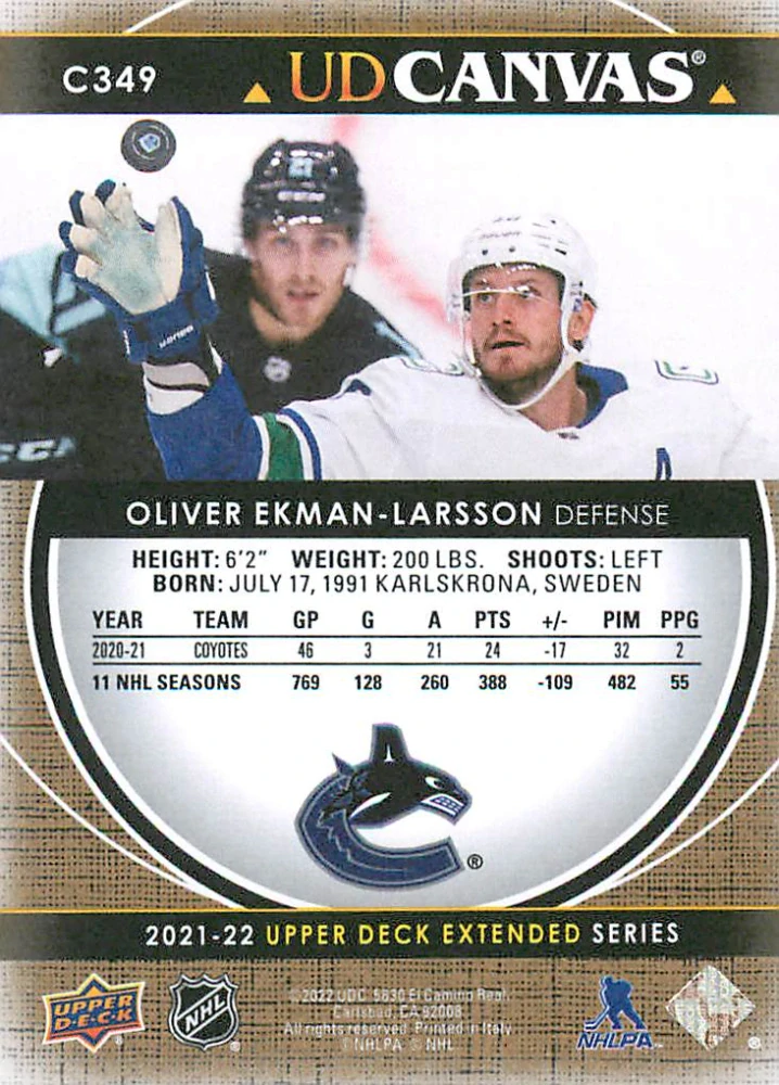 2021-22 UD Extended Series - Oliver Ekman-Larsson - Canvas #C349