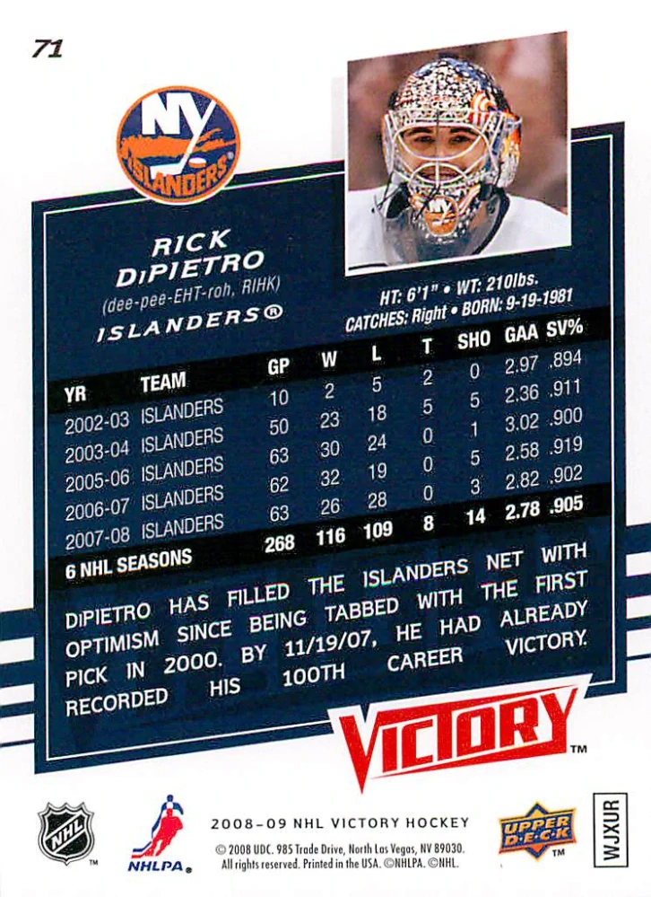 2008-09 UD Victory - Rick DiPietro #71