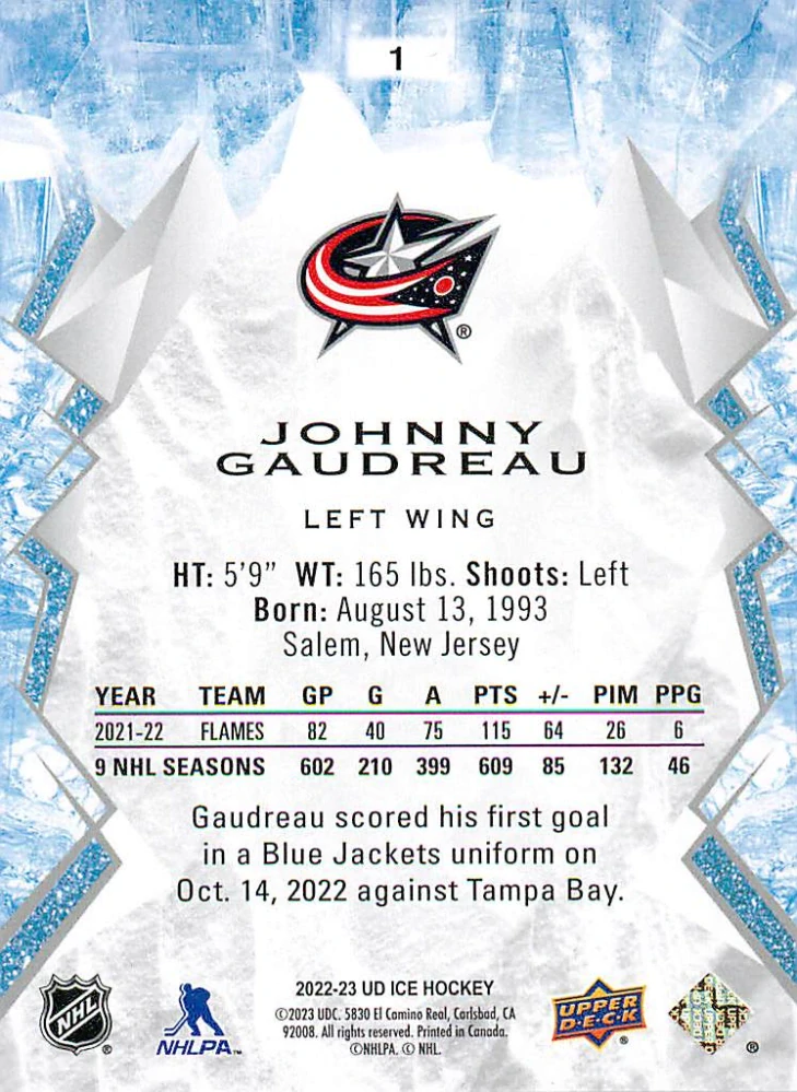 2022-23 UD Ice - Johnny Gaudreau #1