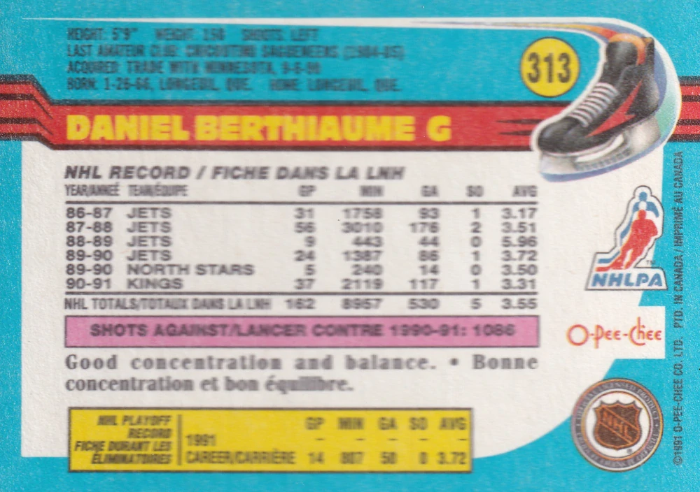 1991-92 O-Pee-Chee - Daniel Berthiaume #313