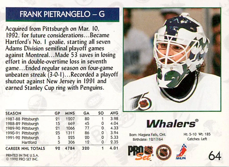 1992-93 Pro Set - Frank Pietrangelo #64