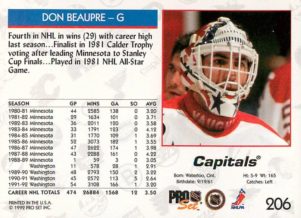 1992-93 Pro Set - Don Beaupre #206