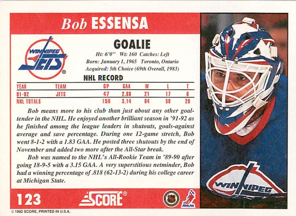 1992-93 Score - Bob Essensa #123
