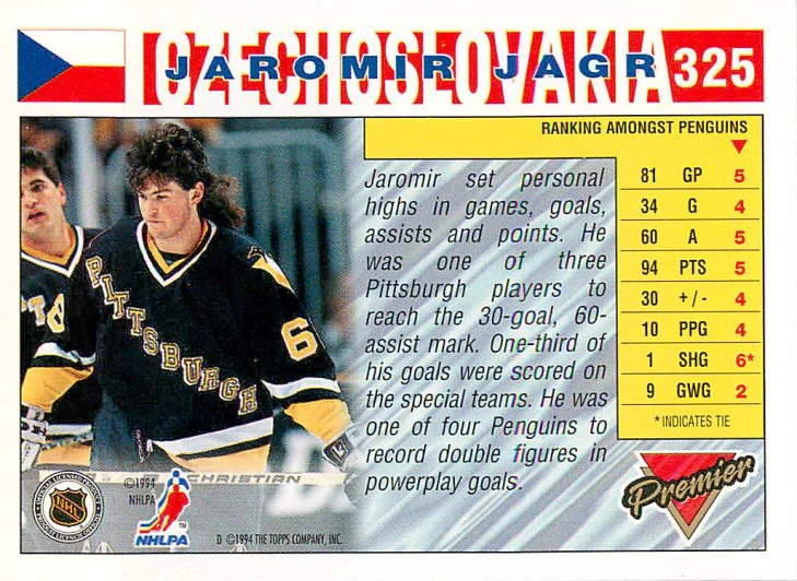 1993-94 Topps Premier - Jaromír Jágr #325