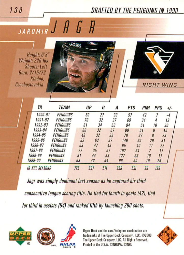 2000-01 UD Series 1 - Jaromír Jágr #138
