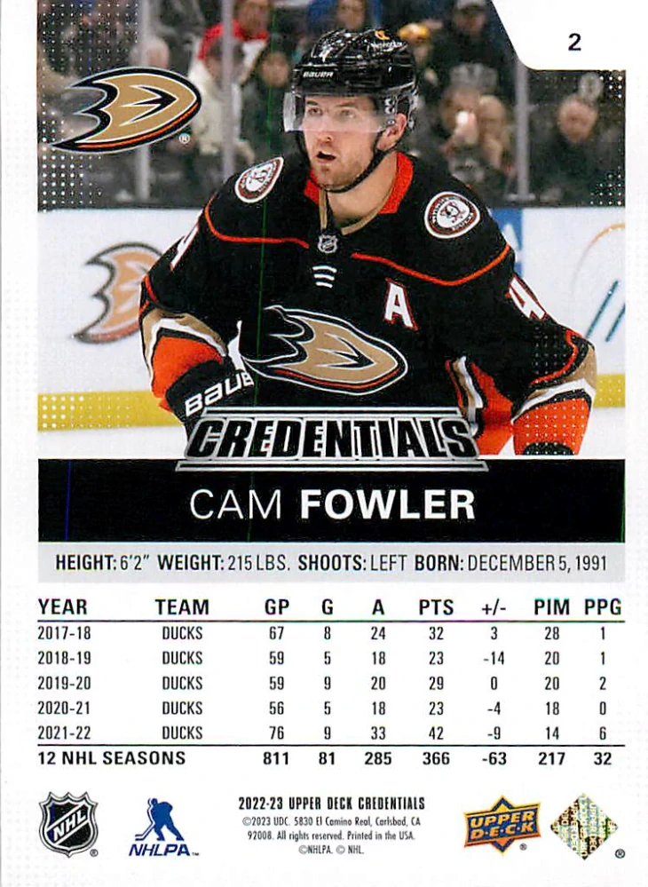 2022-23 UD Credentials - Cam Fowler #2