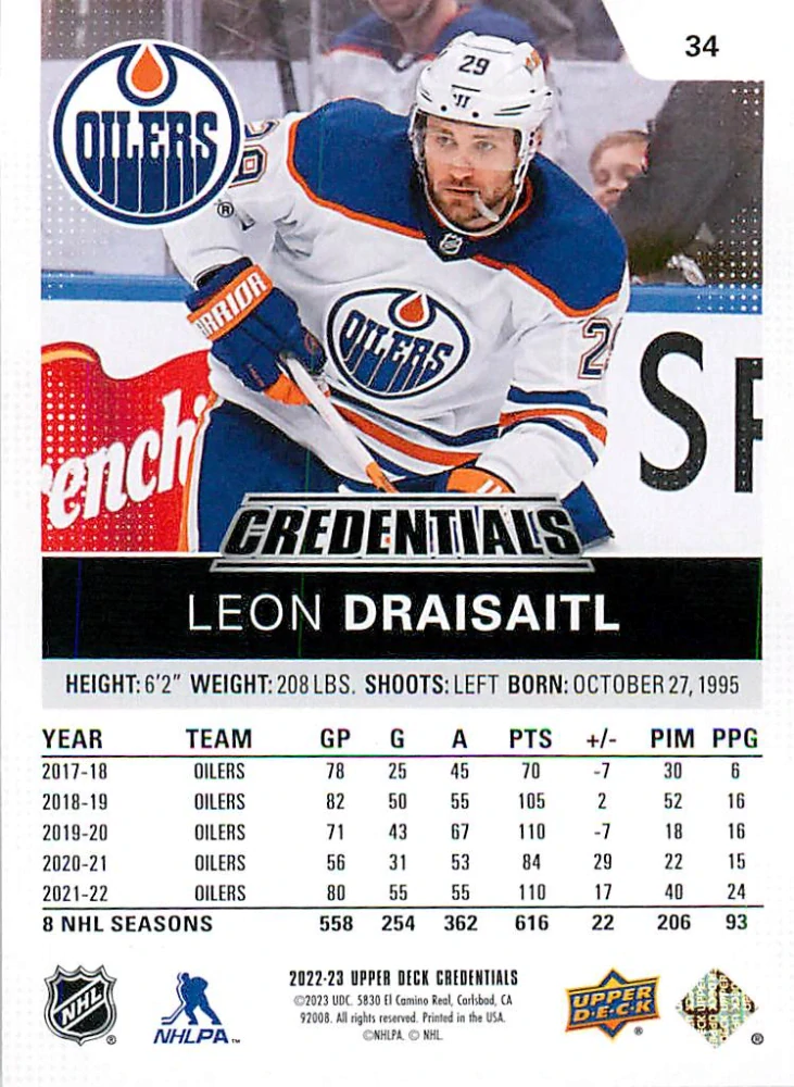 2022-23 UD Credentials - Leon Draisaitl #34