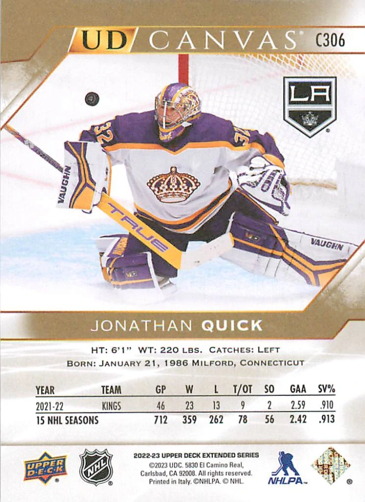 2022-23 UD Extended Series - Jonathan Quick - Canvas #C306