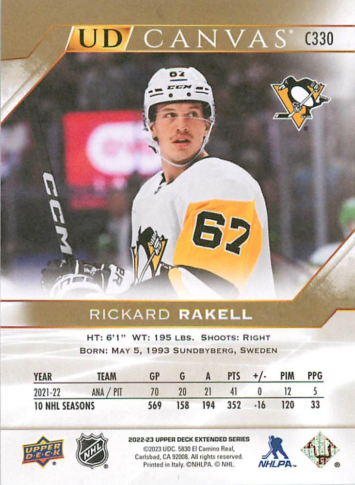 2022-23 UD Extended Series - Rickard Rakell - Canvas #C330