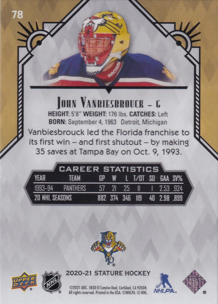 2020-21 UD Stature - John Vanbiesbrouck #78