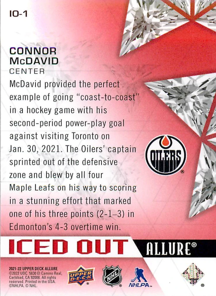 2021-22 UD Allure - Connor McDavid - Iced Out #IO-1