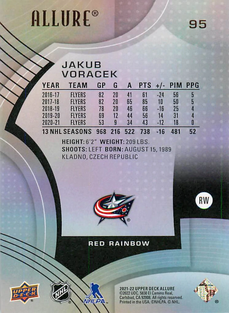 2021-22 UD Allure - Jakub Voráček - Red Rainbow #95