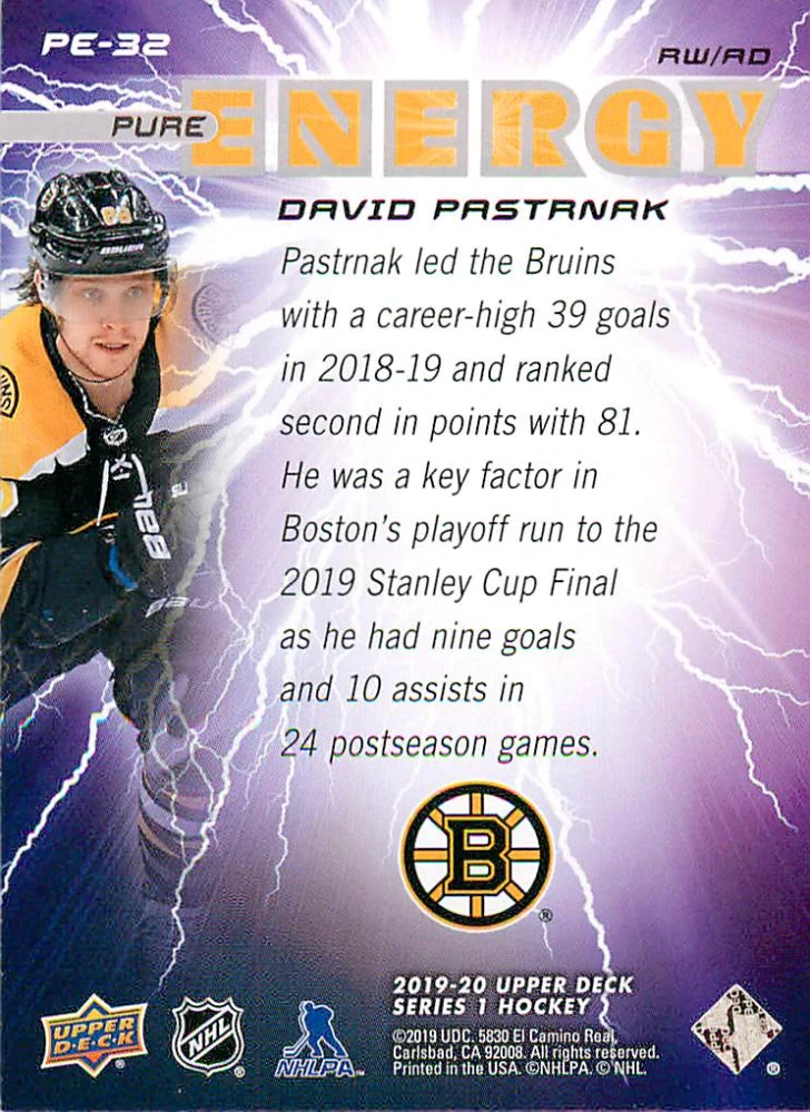 2019-20 UD Series 1 - David Pastrňák - Pure Energy #PE-32