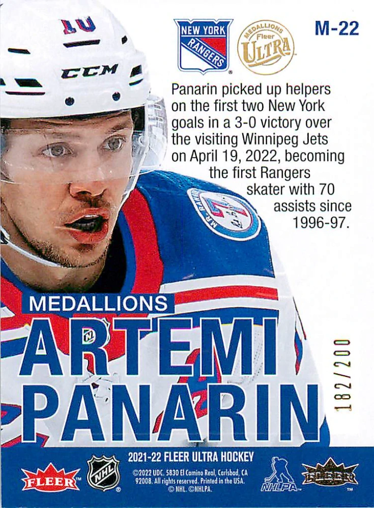 2021-22 UD Fleer Ultra - Artemi Panarin - Medallions Gold /200 #M-22