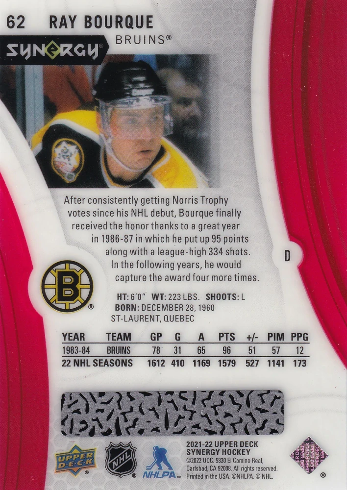 2021-22 UD Synergy - Ray Bourque #62