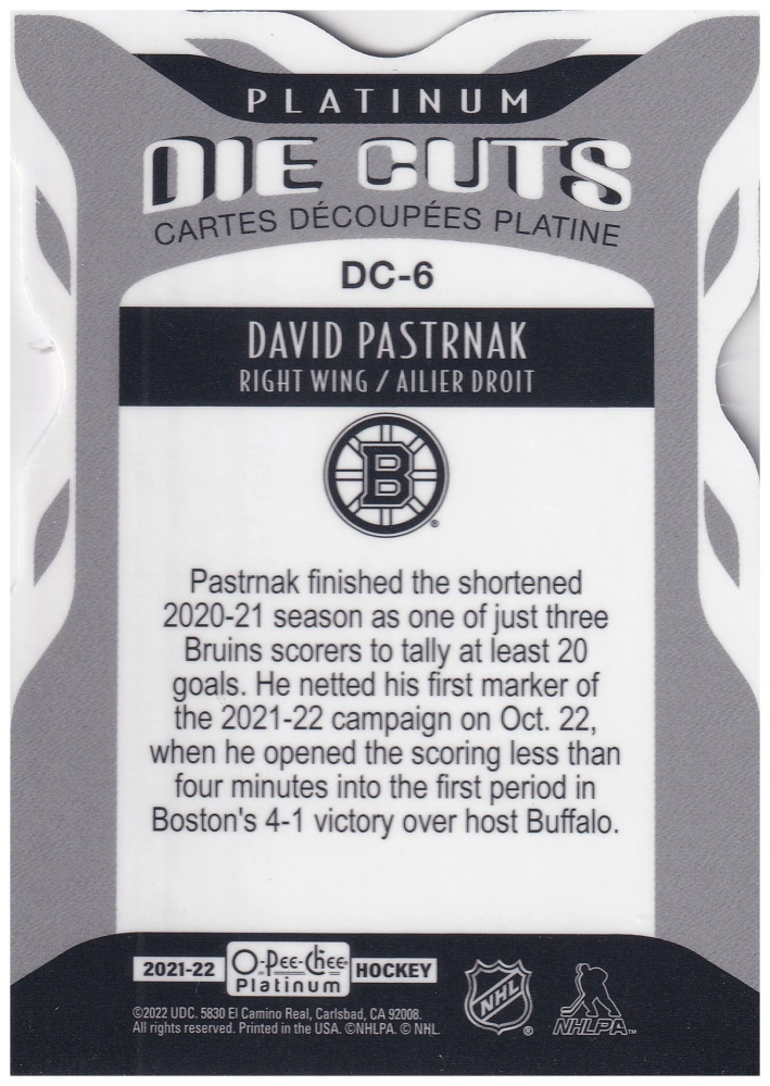 2021-22 UD O-Pee-Chee Platinum - David Pastrňák - Die Cuts #DC-6