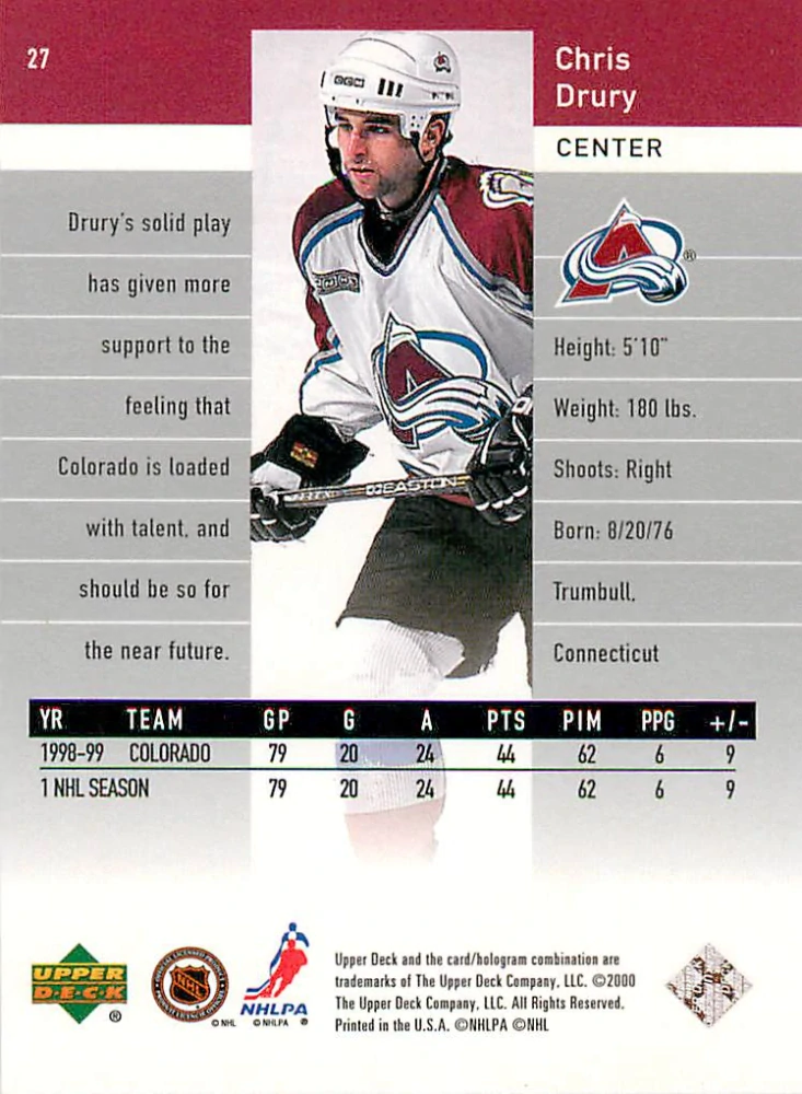 1999-00 UD Black Diamond - Chris Drury #27
