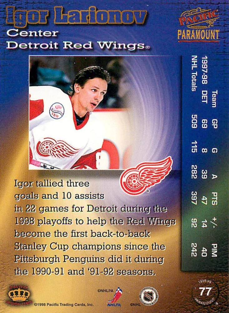 1998-99 Pacific Paramount - Igor Larionov #77