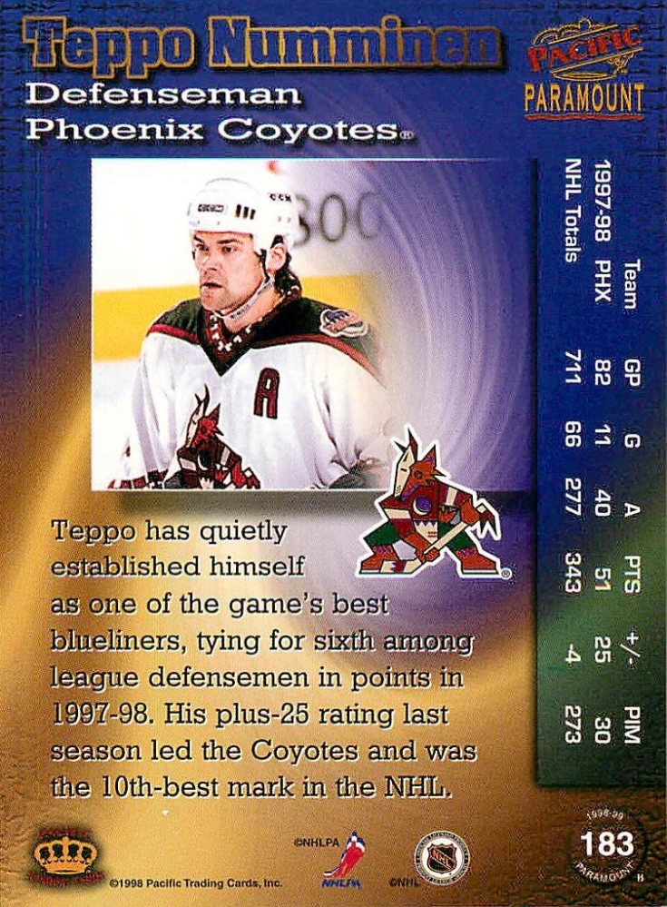 1998-99 Pacific Paramount - Teppo Numminen #183