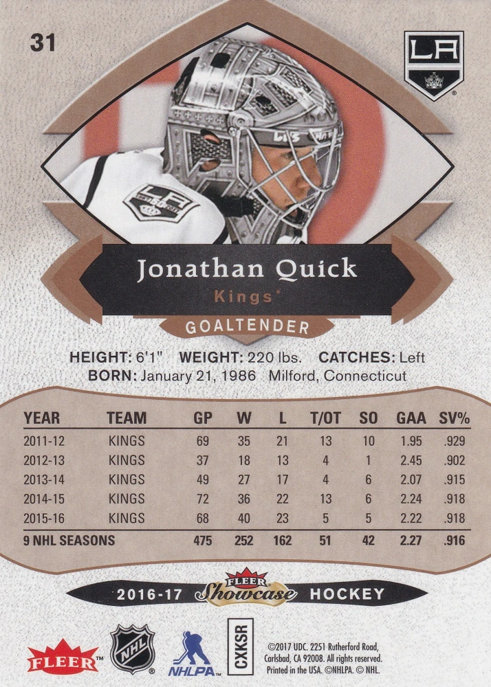 2016-17 UD Fleer Showcase - Jonathan Quick #31