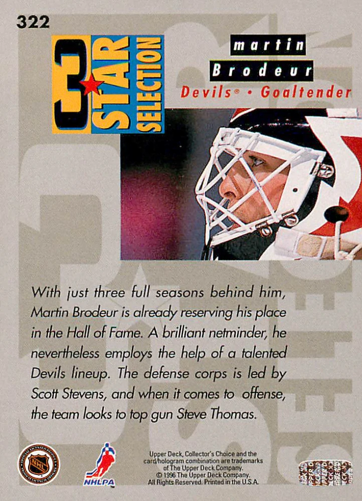 1996-97 UD Collectors Choice - Scott Stevens, Martin Brodeur, Steve Thomas - 3 Star Selection #322