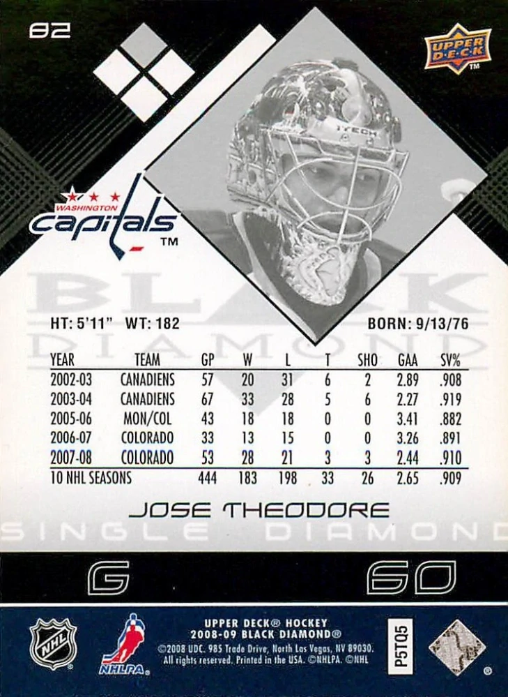 2008-09 UD Black Diamond - Jose Theodore #82