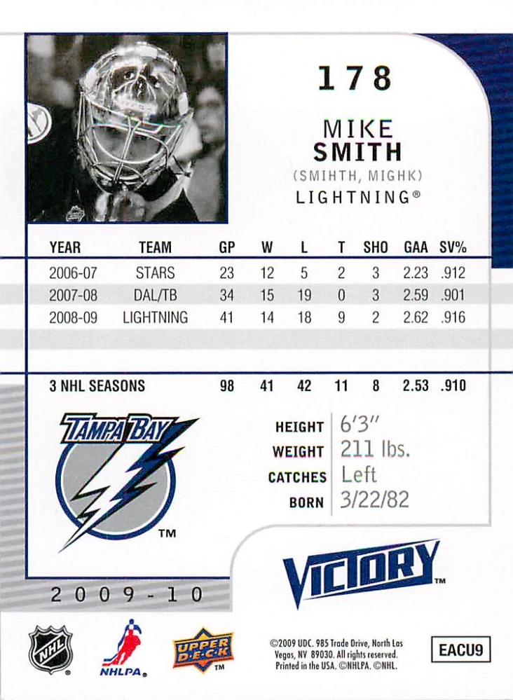 2009-10 UD Victory - Mike Smith #178