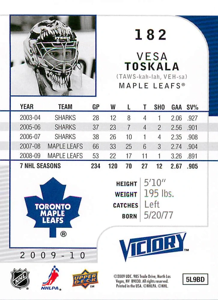 2009-10 UD Victory - Vesa Toskala #182
